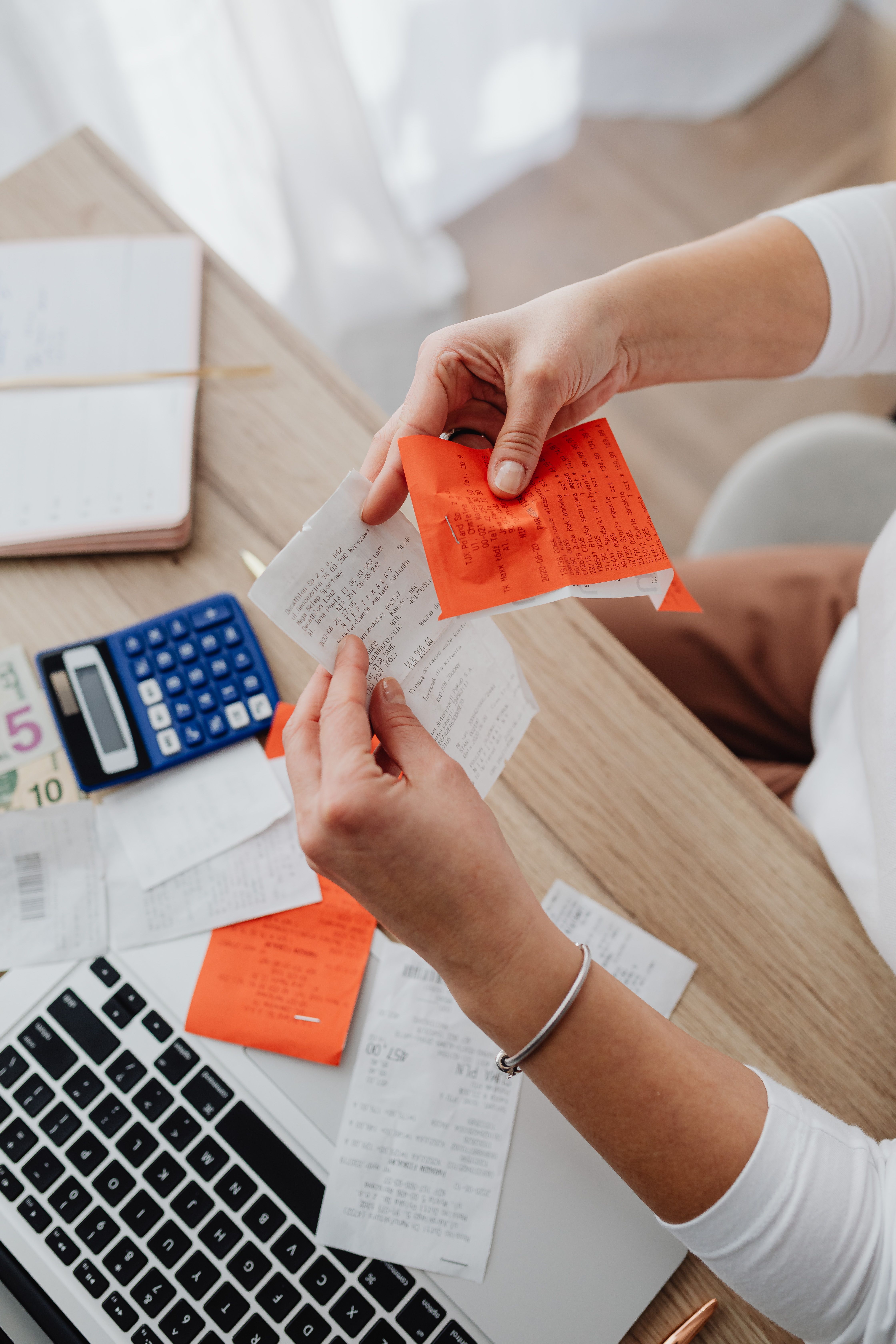 Receipts and paperwork for tax record keeping